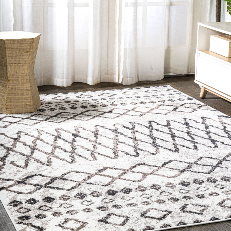 Kinch Moroccan Diamond Ivory/Brown Rug, Rectangle 7'8" x 10'