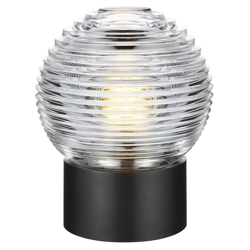 Waterford Circon 7" Rechargeable Accent Lamp  with Clear Crystal, Black