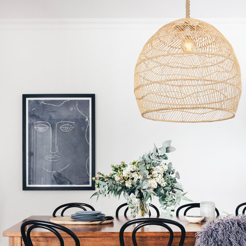 Enloe 1 - Light Natural Rattan Single Pendant, 13.77" H x 16.53" W x 16.53" D