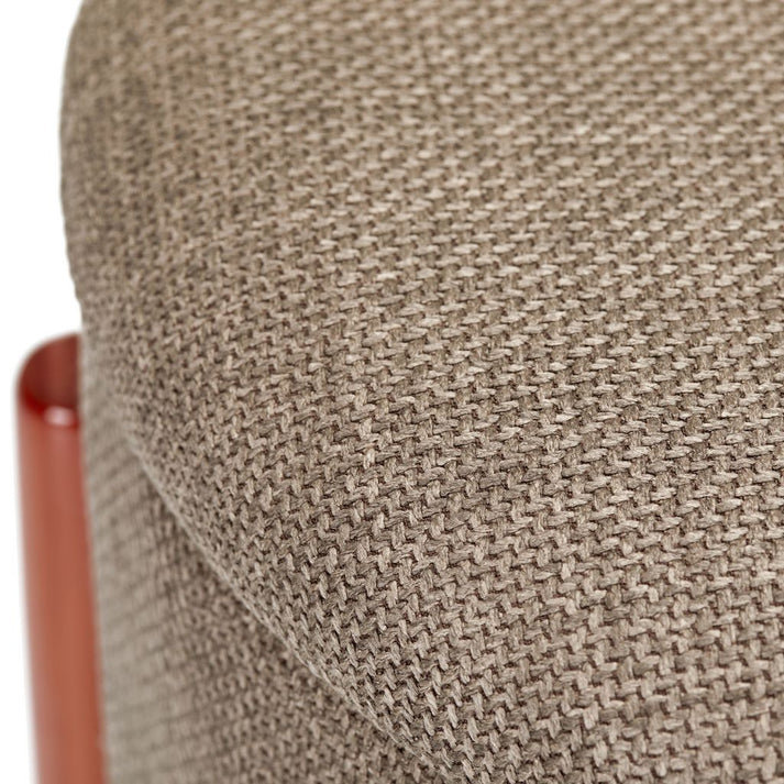  19" Height Linen Upholstered Round Storage Ottoman with Pine Legs and Wooden Tray, Brown