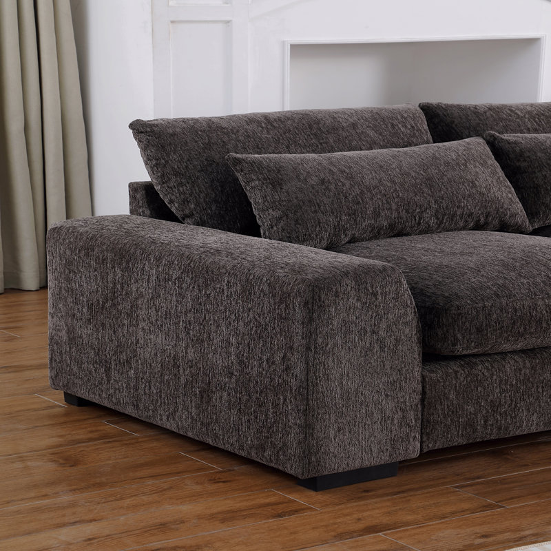 Canapé modulaire de luxe moderne avec console intégrée et éléments inclinables, Velours brun foncé
