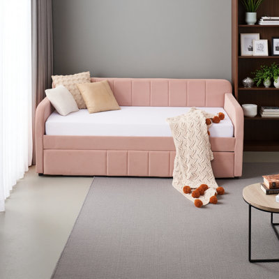 Structure de lit de jour simple rembourrée avec lit gigogne, canapé-lit simple pour chambre d'amis, support à lattes de bois