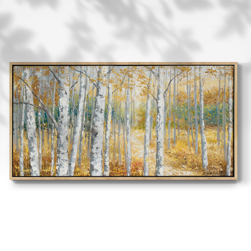 Birch Path II - Toile tendue avec châssis encadré - Prêt à être accroché, Naturel