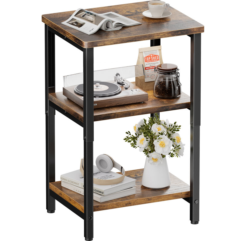 3 Tier Side Table, Adjustable Height End Table With Storage Shelf, Nightstand For Bedroom, Living Room, Office And Any Small Space, Easy To Assemble, Gray