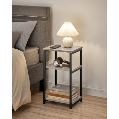 Grande table d'appoint moderne, petite table de bout avec structure en acier pour le salon, la chambre à coucher, le bureau et la salle de bain, table de chevet Heather Greige et encre noire