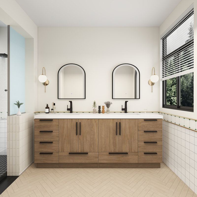 Carla Freestanding Bathroom Vanity with Double Sink, 83", Dark French Oak