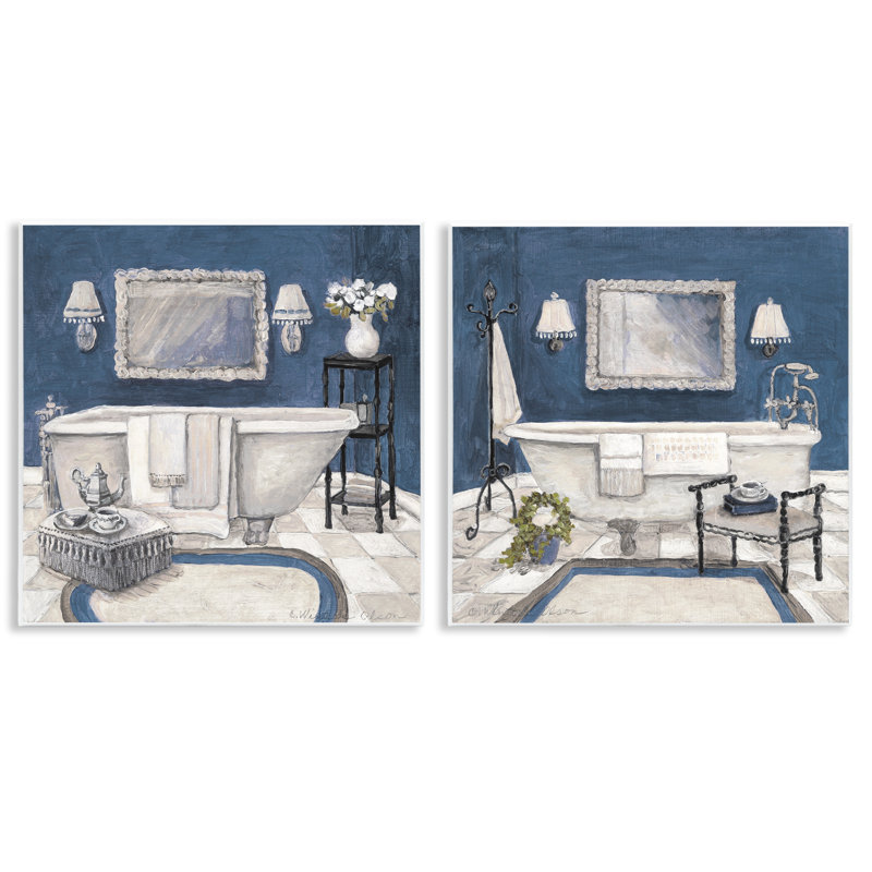 Ensemble de 2 plaques murales élégantes pour salle de bain bleue, design par Charlene Olson