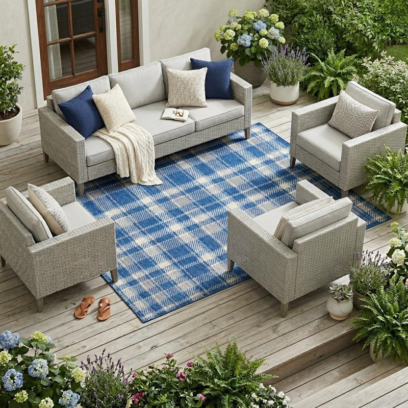 Tapis intérieur antidérapant lavable 8 pi x 10 pi bleu marine et ivoire