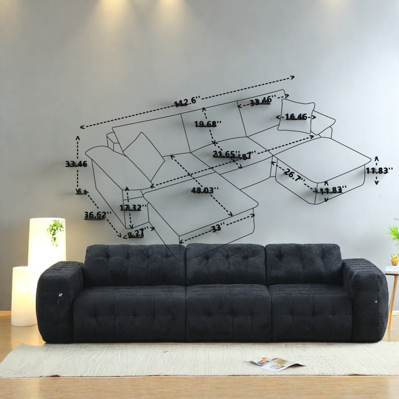 Canapé modulaire en U en velours côtelé de 113 po à compression pour la maison