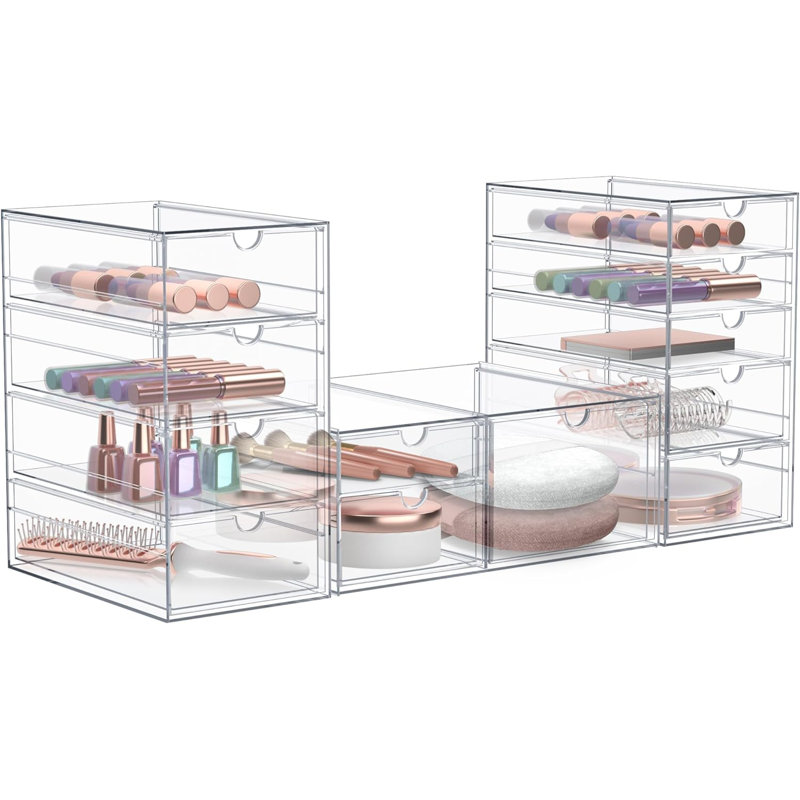 Clear 10 Drawers Acrylic Makeup Organizer 2 Pcs Stackable Set