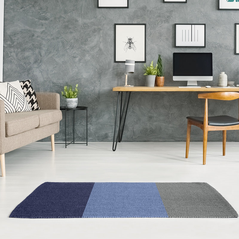 Tapis à rayures bleu marine/bleu/gris, Rectangle 4 pi x 6 pi