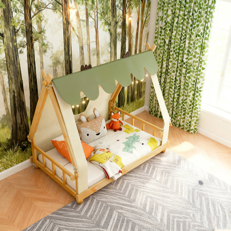Lit maison avec tente amovible et lumière, idéal pour les jeux imaginatifs et les siestes douillettes, pour les chambres d'enfants