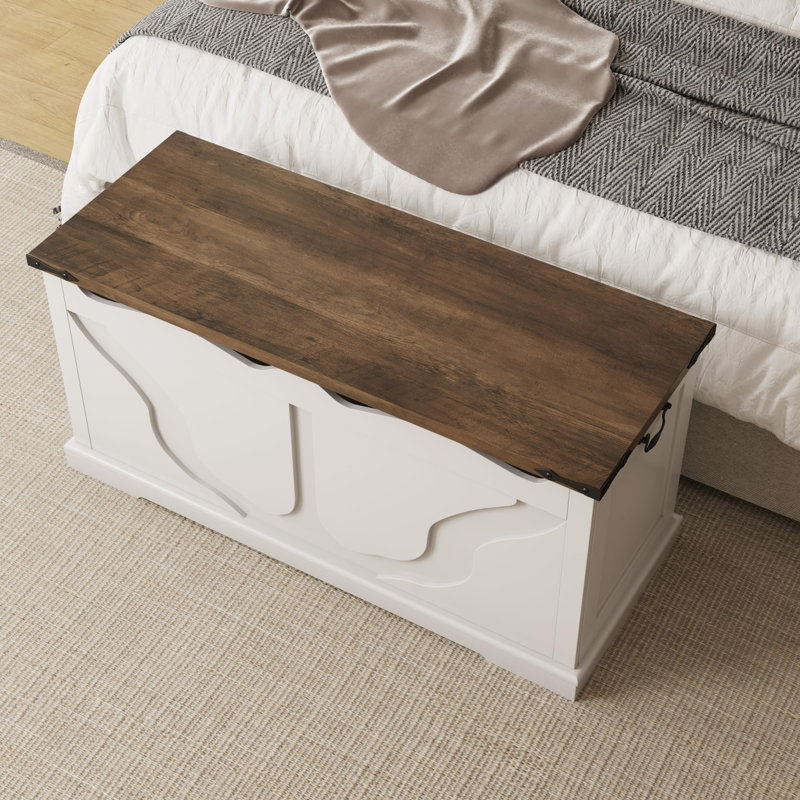 39.4" Wooden Storage Trunk With 2 Safety Hinges