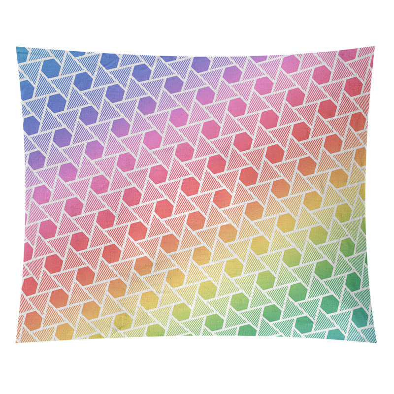 Tapisserie murale hexagonales et triangles, Arc-en-ciel, H 88 po x l 104 po