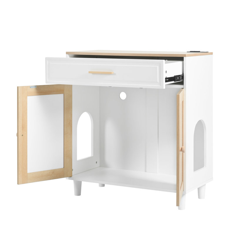Litière pour chat de style moderne avec espace de rangement et griffoir - beige