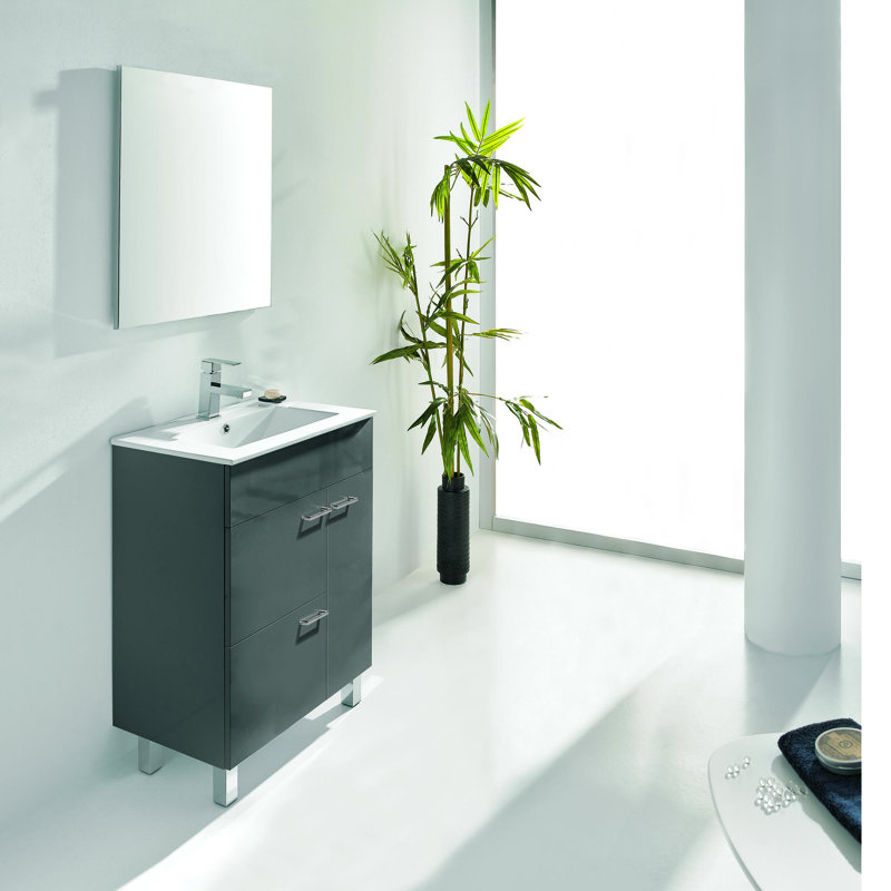 23.6'' Single Bathroom Vanity with Ceramic Top with Mirror, Anthracite