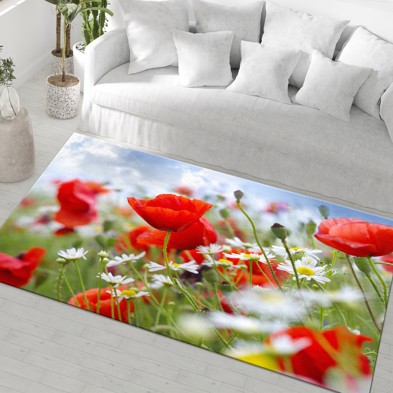 Floral-Printed Non Woven Soft Rug with Delicate Pastel Blooms and Leaf Pattern for a Sophisticated Touch in Any Living Space