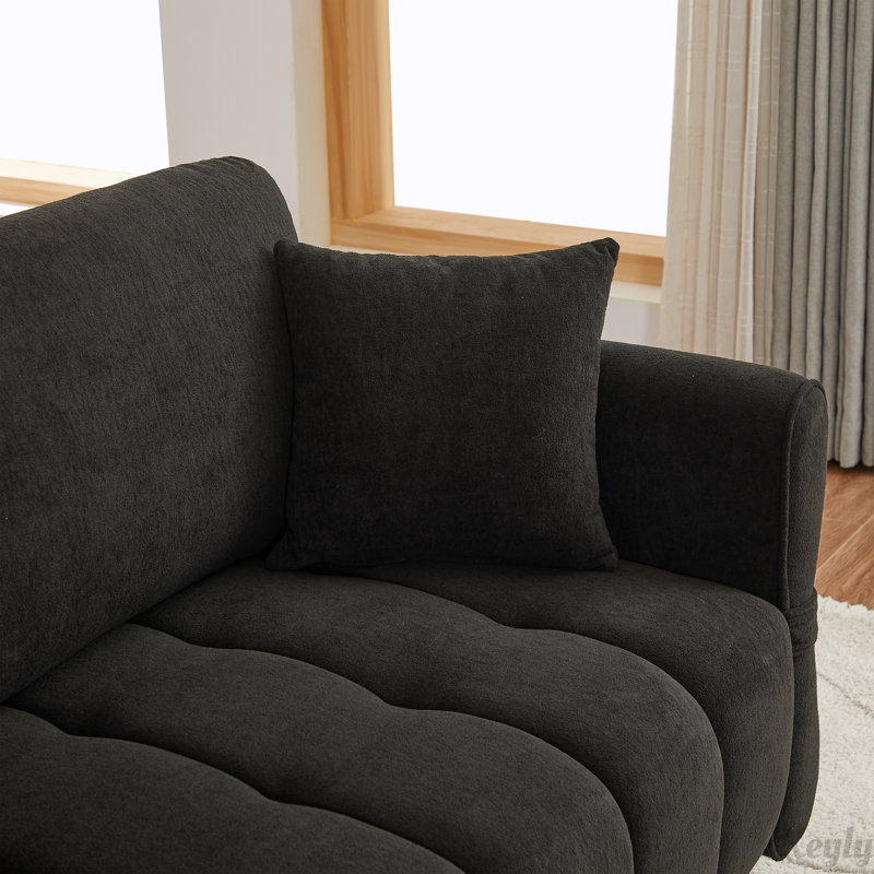 80''chenille fabric sofa with pillow, Black