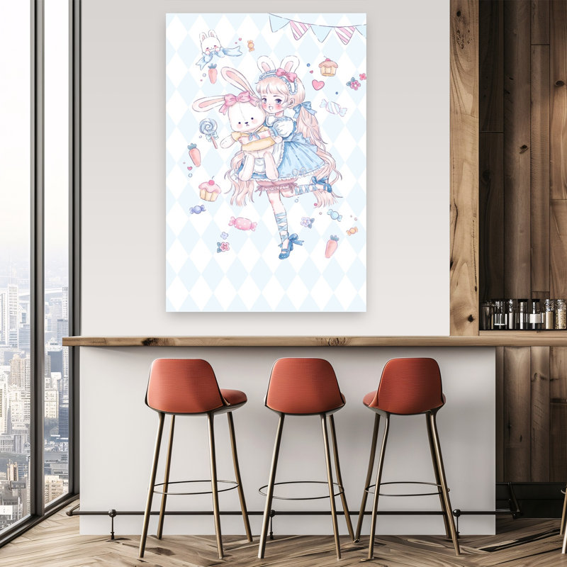 Impression d'art mural «Sweet Bunny Girl Dream Dreamy Playful Whimsical Rabbit Flower Forest», H 60 po x l 40 po