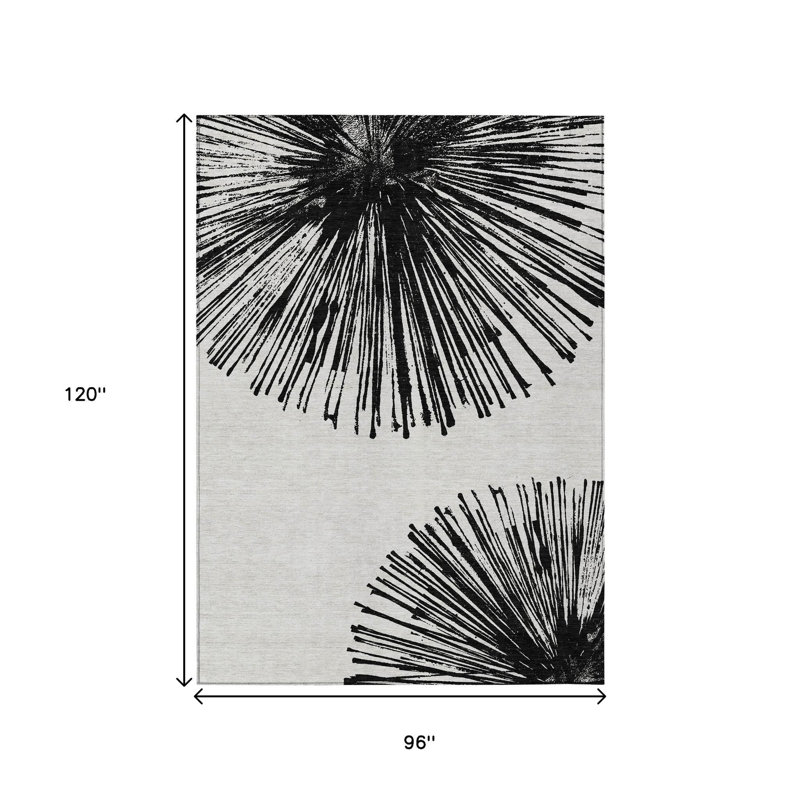 Tapis extérieur lavable abstrait noir et ivoire 8 pi x 10 pi