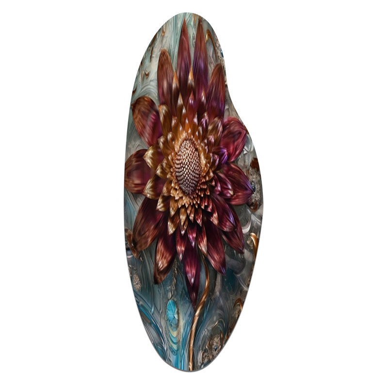 Velvain - art mural asymétrique en métal incurvé Dahlia, H 38 po x l 15 po