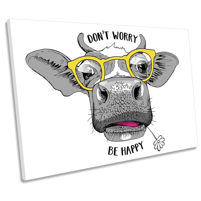 Don’t Worry Be Happy Cow - Wrapped Canvas Painting, 61cm H x 91.4cm W