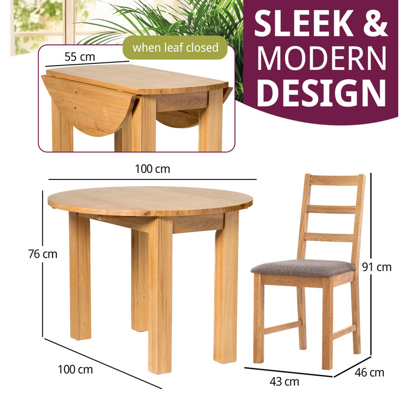 4 - Person Drop Leaf Solid Oak Dining Set, Grey