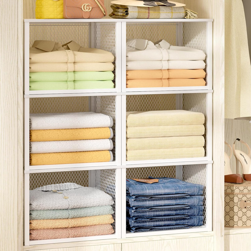 Paquet de 3 organisateurs de placard empilables et panier de rangement, étagères de placard avec plateau de rangement en bois, bacs de rangement multifonctionnels / tiroir de rangement pour garde-robe de cuisine, blanc