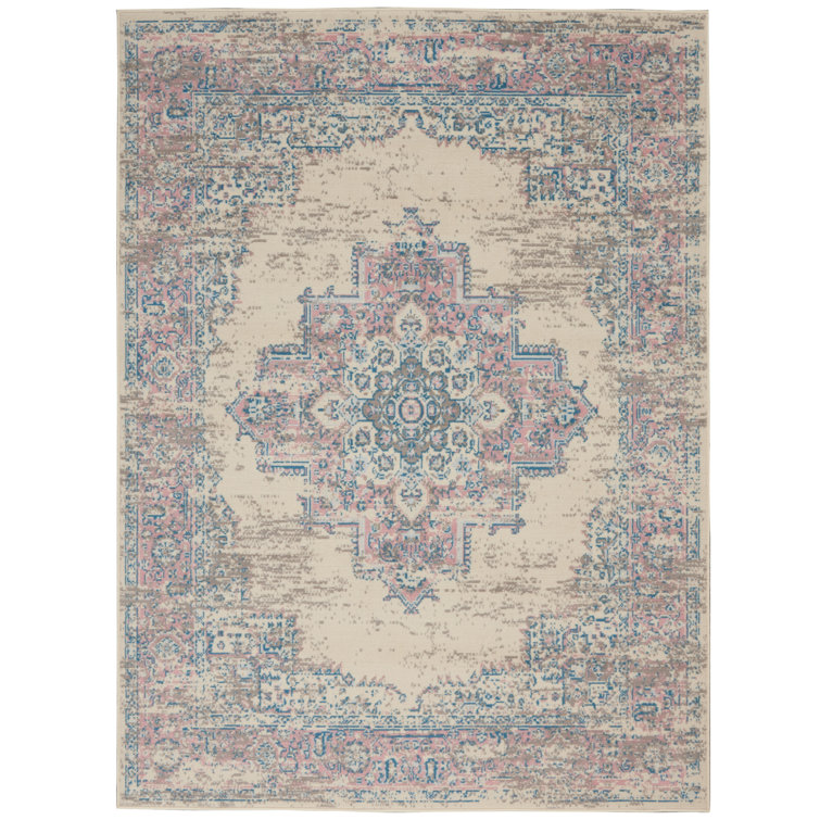 Burnie Oriental Ivory/Pink Area Rug