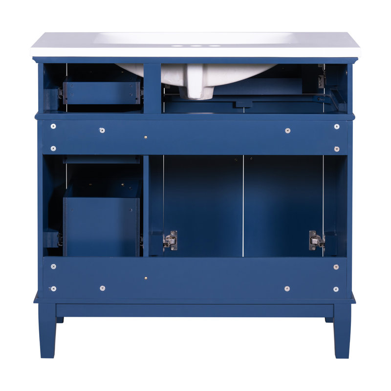 Meuble-lavabo élégant avec lavabo en résine et grand espace de rangement, Bleu