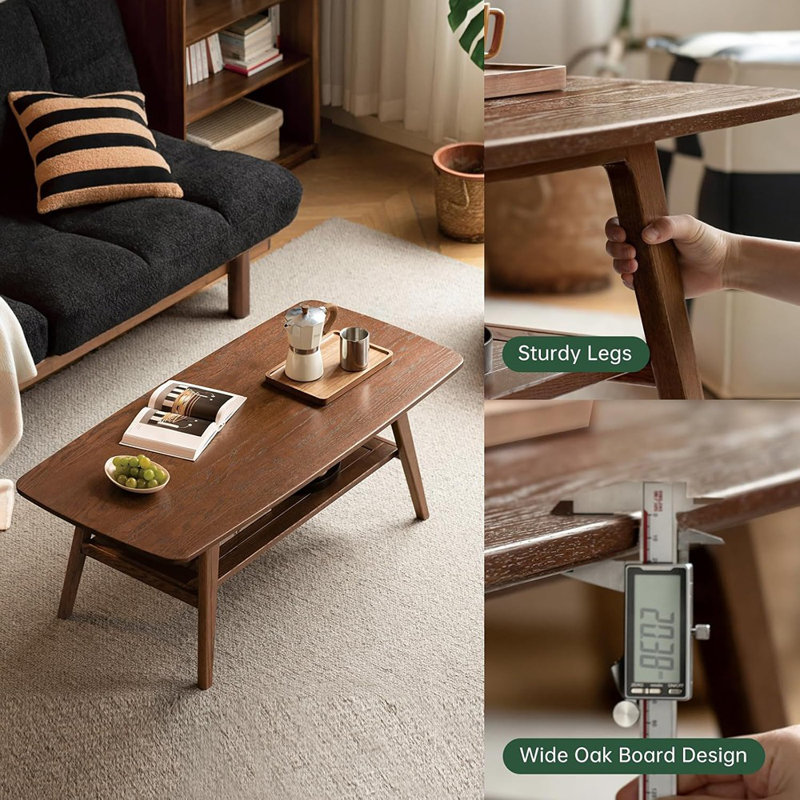 Table basse 100% pour le salon, table basse avec rangement, table basse moderne Mid-Century avec coins arrondis (noyer, l 47,24 po x P 22,05 po x H 17,32 po)