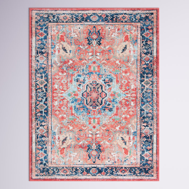 Daubert Oriental Navy/Red Area Rug, Rectangle 4'5" x 6'5"