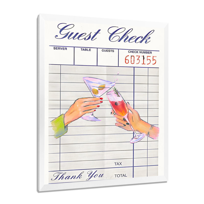 «Friendship Cocktail Cheers Check», reproduction d'art mural, Toile encadrée blanche avec une seule photo