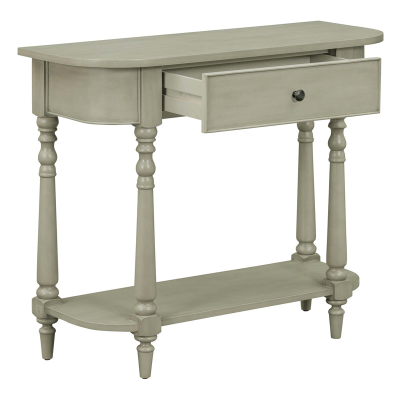Console étroite avec coins arrondis, table de hall d'entrée rétro avec tiroir supérieur et tablette ouverte, table de canapé pour le vestibule, le couloir et le salon