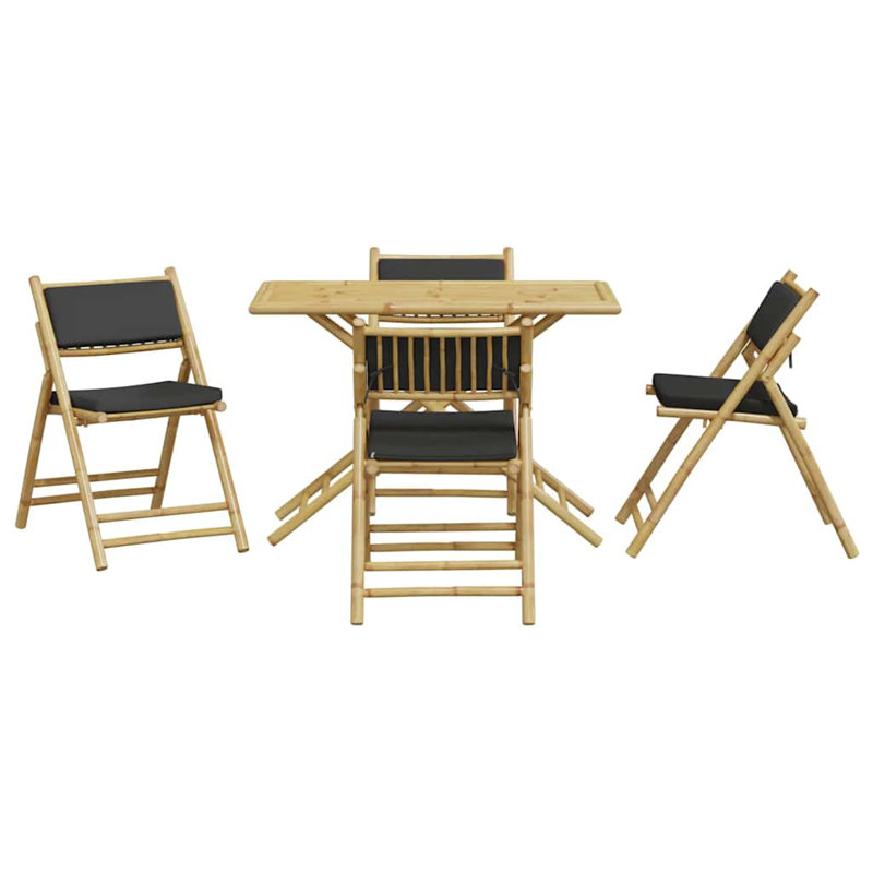  Ensemble bistro en bambou, bambou gris foncé, polyester standard, Gris foncé