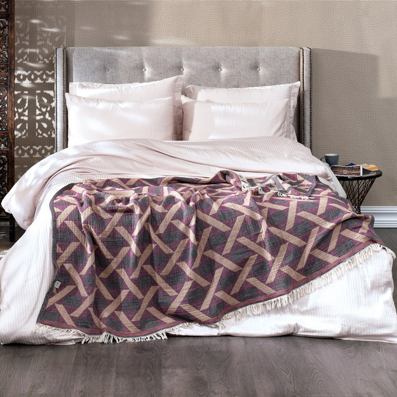 Batholo Jacquard Throw Blanket, Plum Purple
