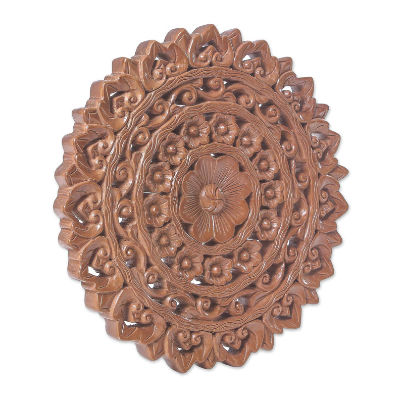 Décoration murale à panneau en relief de fleurs rayonnantes teck