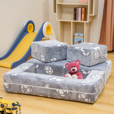 Convertible Sofa Bed, Sherpa Upholstered Modular Couch With Density Sponge Padding, Plush Sofa Play Set For Home Office Playroom, Bedroom Furniture