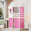 Lit double superposé en bois avec tente, rose et blanc-130596220-130596221