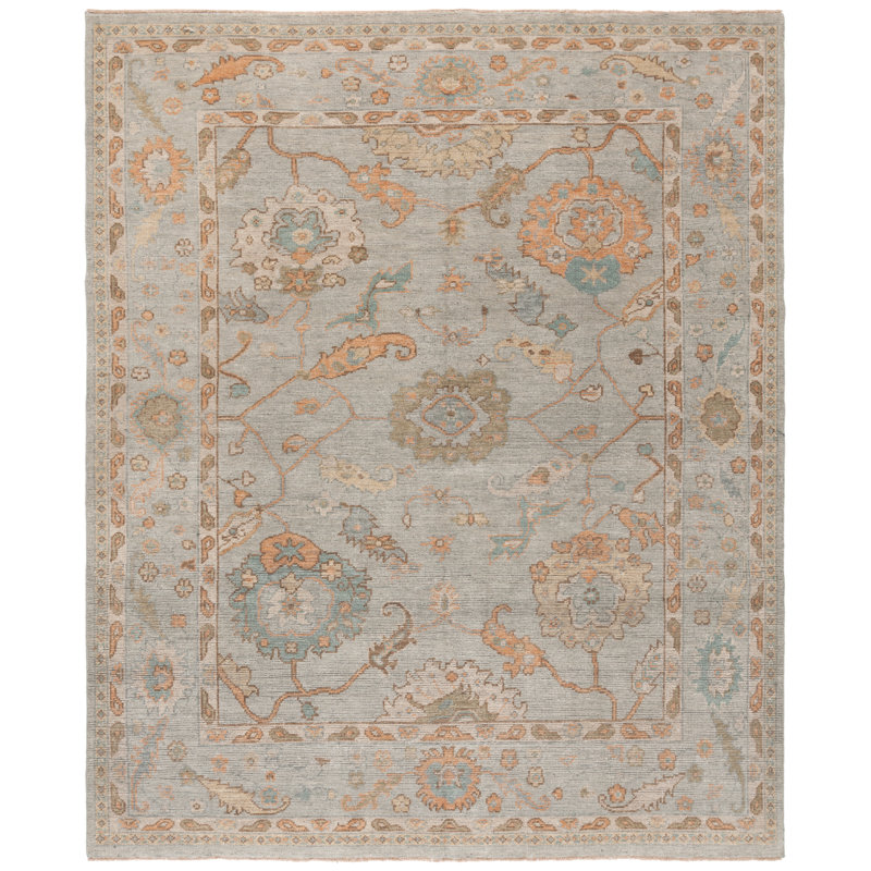 Izmir Hand Knotted Wool/Viscose Oriental Rug in Gray/Rust, Rectangle 10" x 14"