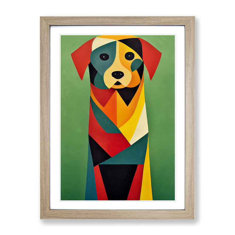Dog - Single Picture Frame Print, 34cm H x 25cm W x 2cm D, Oak