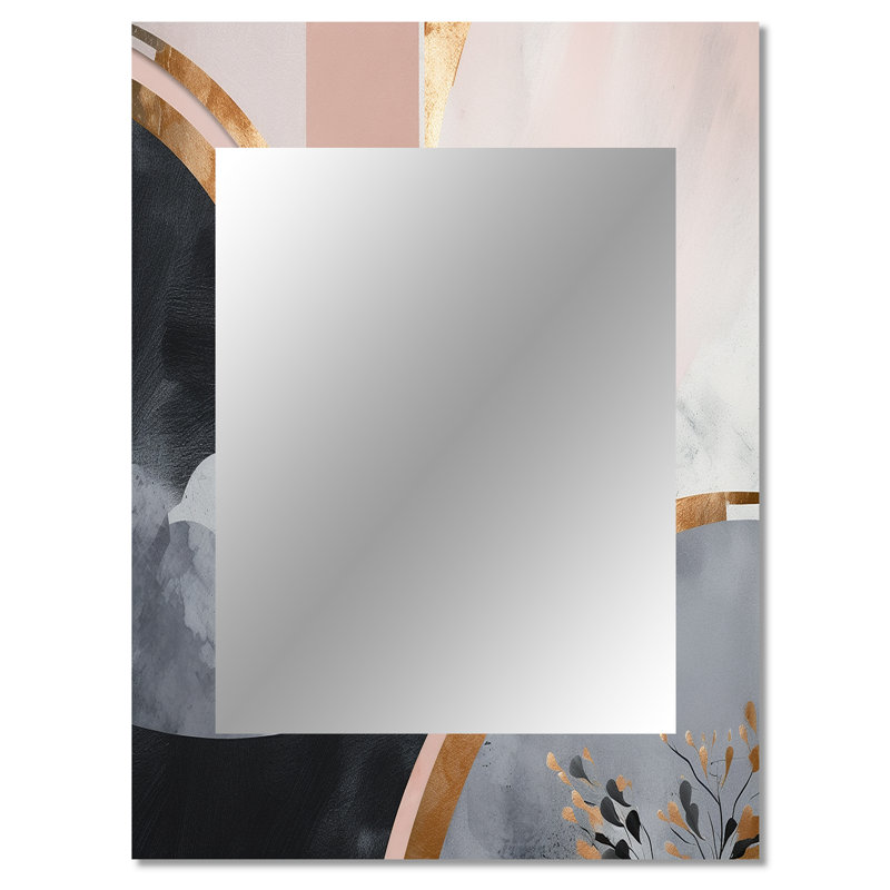 Rose Gold Unveiling Reverie IV - Floral Mirror, Traditional Decorative Wall Mirror, Printed Metal Art, 40" x 30"