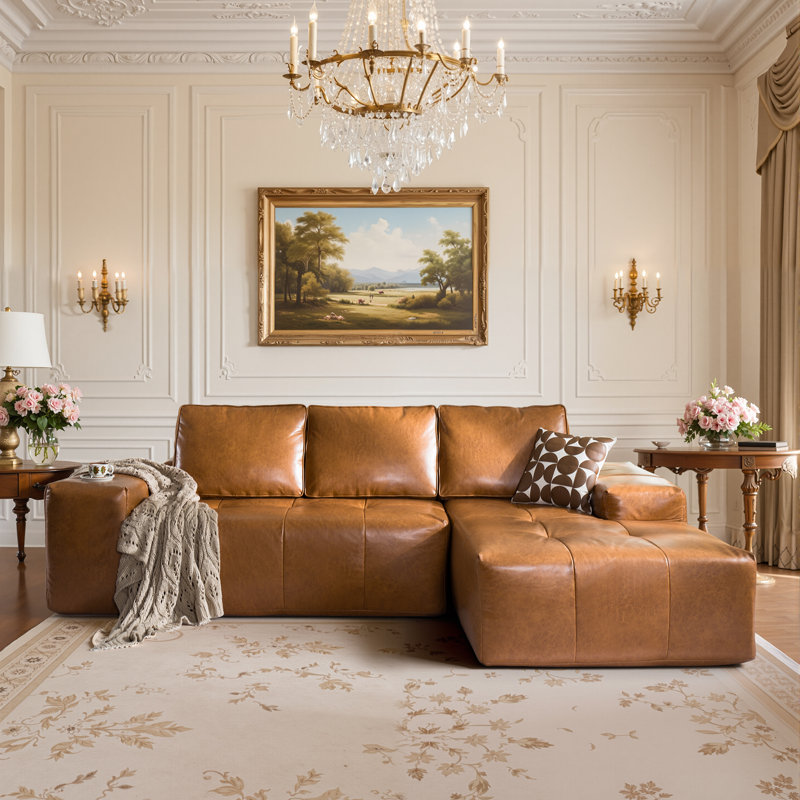 Boneless No Assembly Needed Luxury Tech Oil-wax Leather Compression Packed 2-piece Sectional, Right Hand Facing