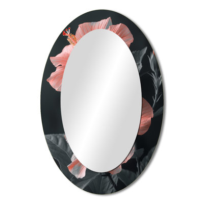 Pink Grey Tropical Temptation Hibiscus - Traditional Oval Wall Mirror