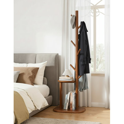 Brown, Solid Wood Base, Freestanding Foyer Coat Rack, 66.6 Inches High, With 8 Hooks. Suitable For Entryway, Bedroom, And Living Room Use.