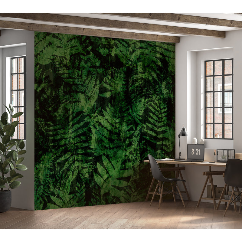 Adhésif mural botanique pelez et collez Odion - texture forêt foncée, L 96 po x l 90 po