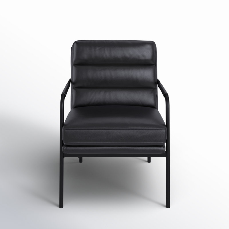 Keeley 23.5" W Top Grain Leather Armchair, Black Pebbled Top Grain Leather
