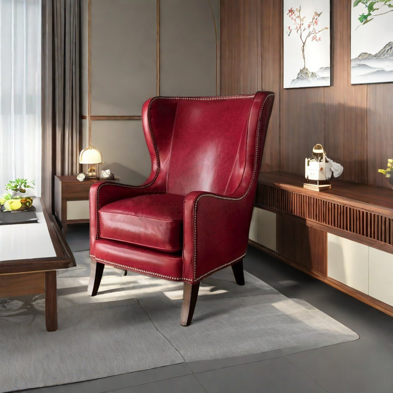 Chaise en bois massif avec coussin épais, Rouge, Brun