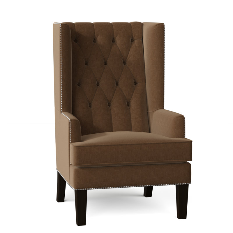 Fauteuil à oreilles capitonné de 30 po de largeur Searle, Chocolat Marlow, Noyer