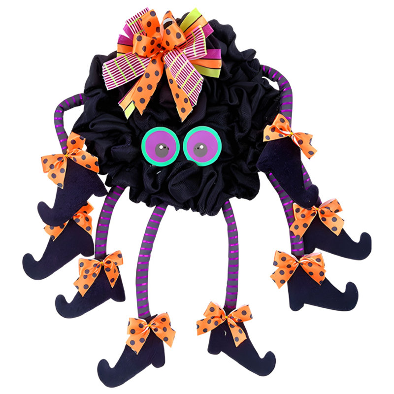 Couronne d'Halloween avec pattes de sorcière 21,65 pouces avec nœud à pois, décor fantaisiste de porte d'entrée fantaisiste